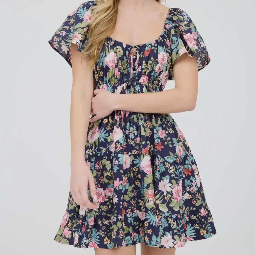 Blu Pepper Floral Scoop Neck Mini Dress (Navy)